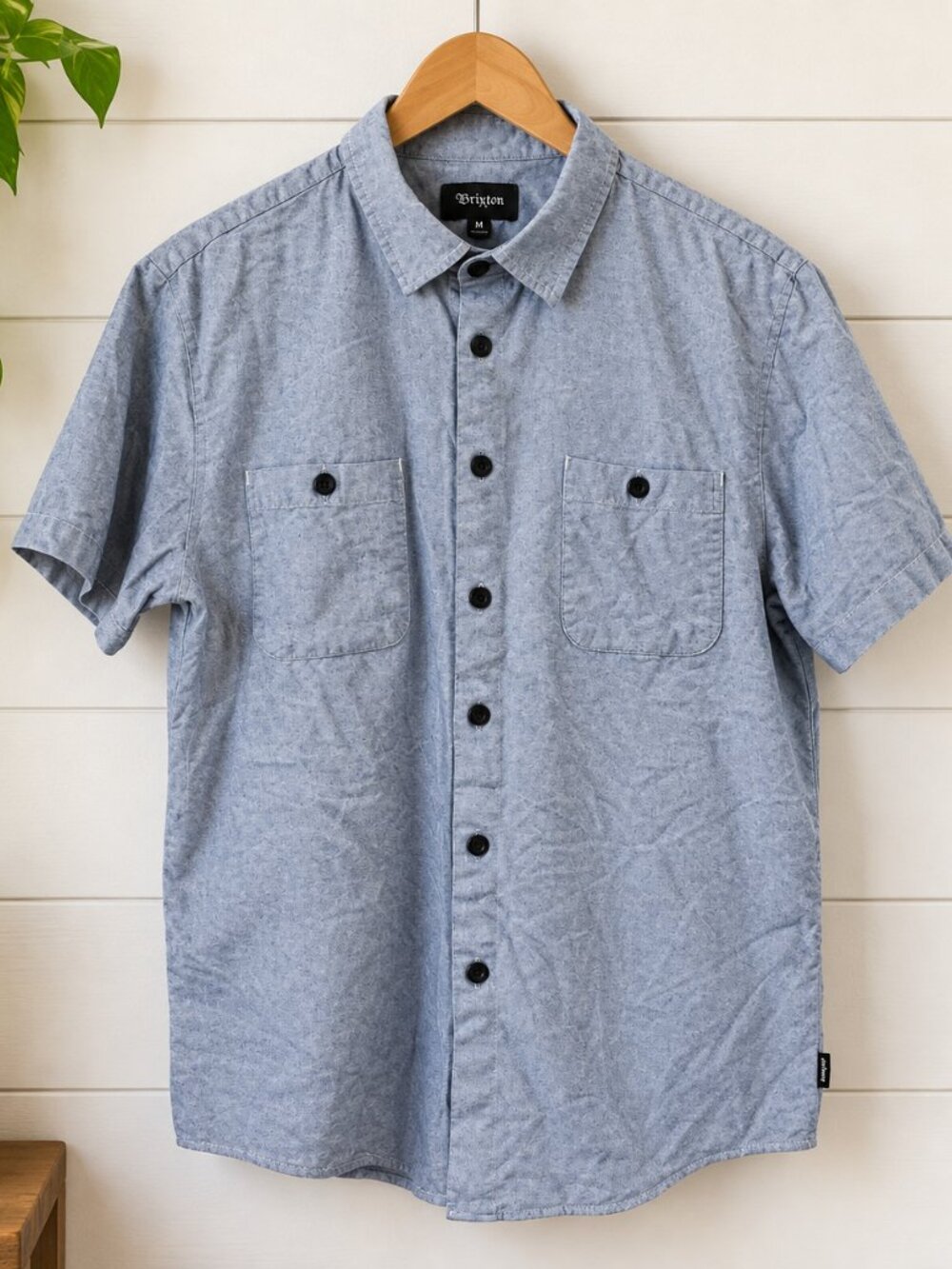 Brixton Chambray 100% Cotton Short Sleeve Button Up Shirt Blue M Workwear